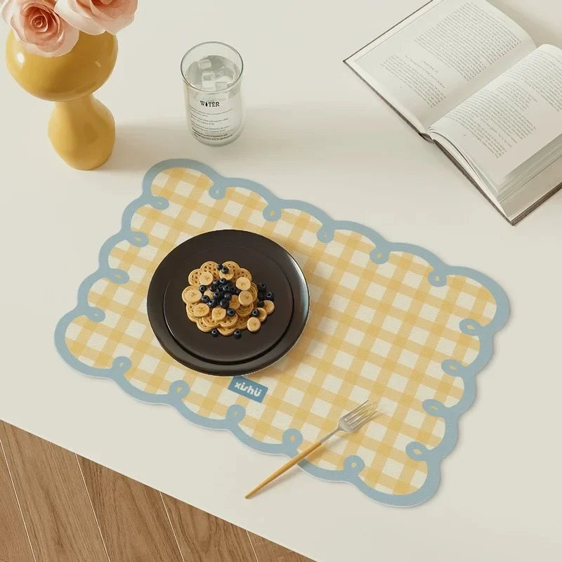 Gingham Scallop Faux Leather Placemat