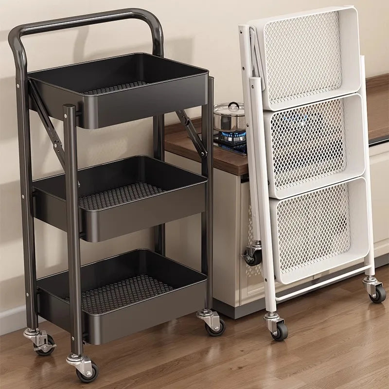 Foldable 3-Tier Storage Cart – Minimalist Rolling Trolley for Any Room