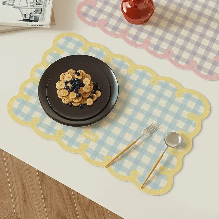 Gingham Scallop Faux Leather Placemat