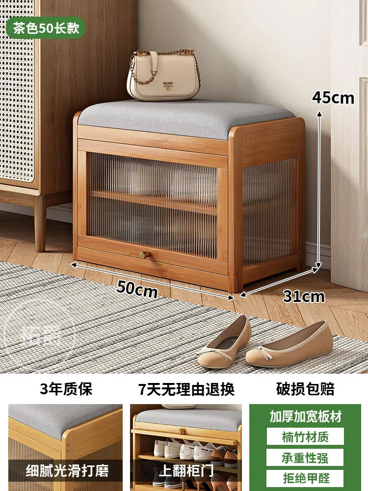 Bamboo Flip-Top Shoe Storage Bench – Minimalist Entryway Organizer