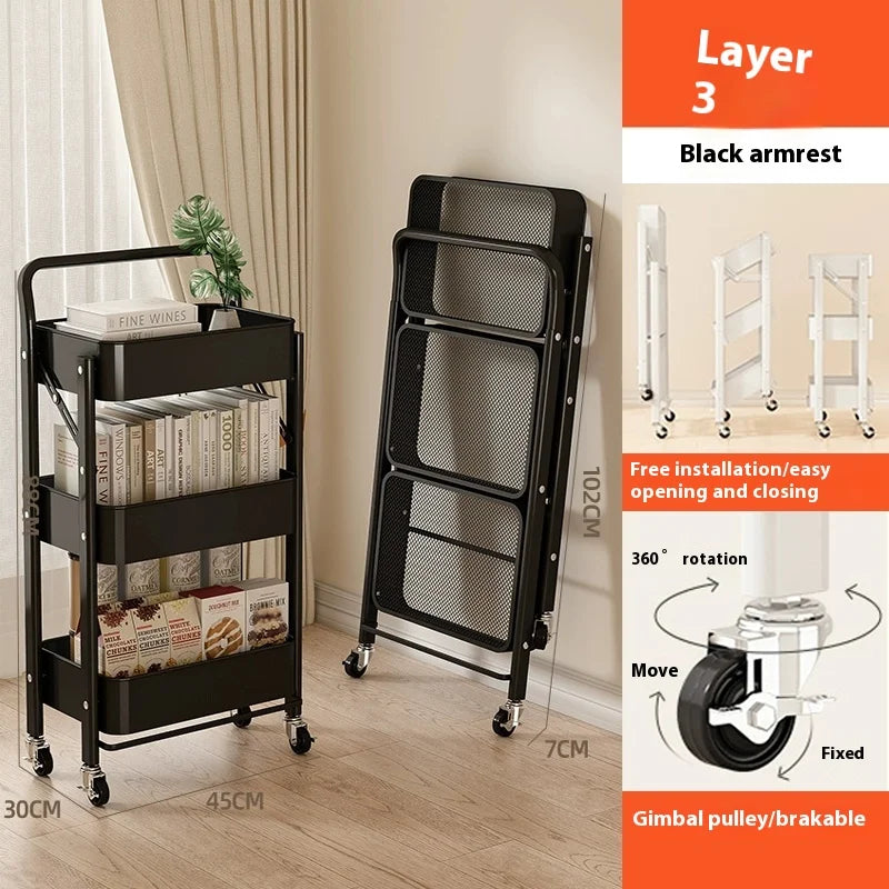 Foldable 3-Tier Storage Cart – Minimalist Rolling Trolley for Any Room