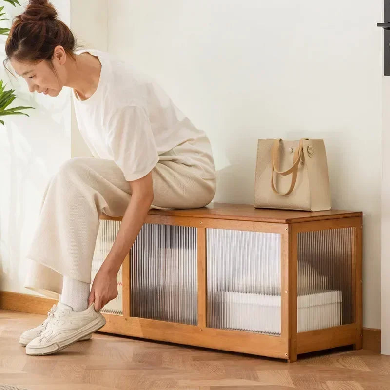 Flip-Top Wooden Storage Bench – Minimalist Entryway Organizer