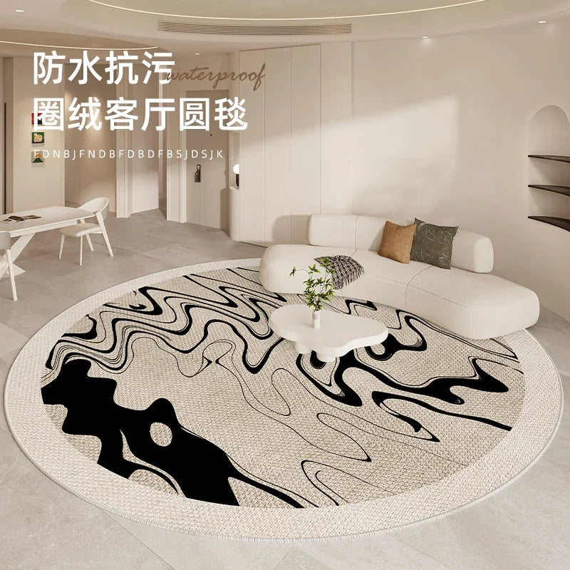 Modern Round Geometric Rug – Machine-Woven Soft Polyester Carpet