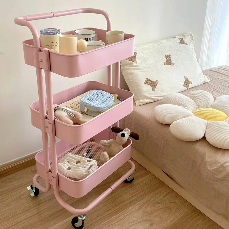 New Multi-Layer Contrast Color Trolley Storage Shelf Trolley Organizer Mobile Cosmetics Snack Storage Rack Bathroom Mobile Shelf