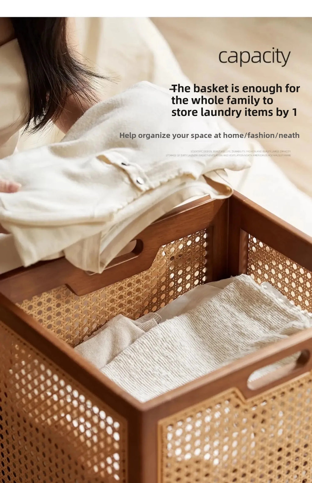 Rattan Rolling Laundry Hamper – Wooden Frame Storage Basket