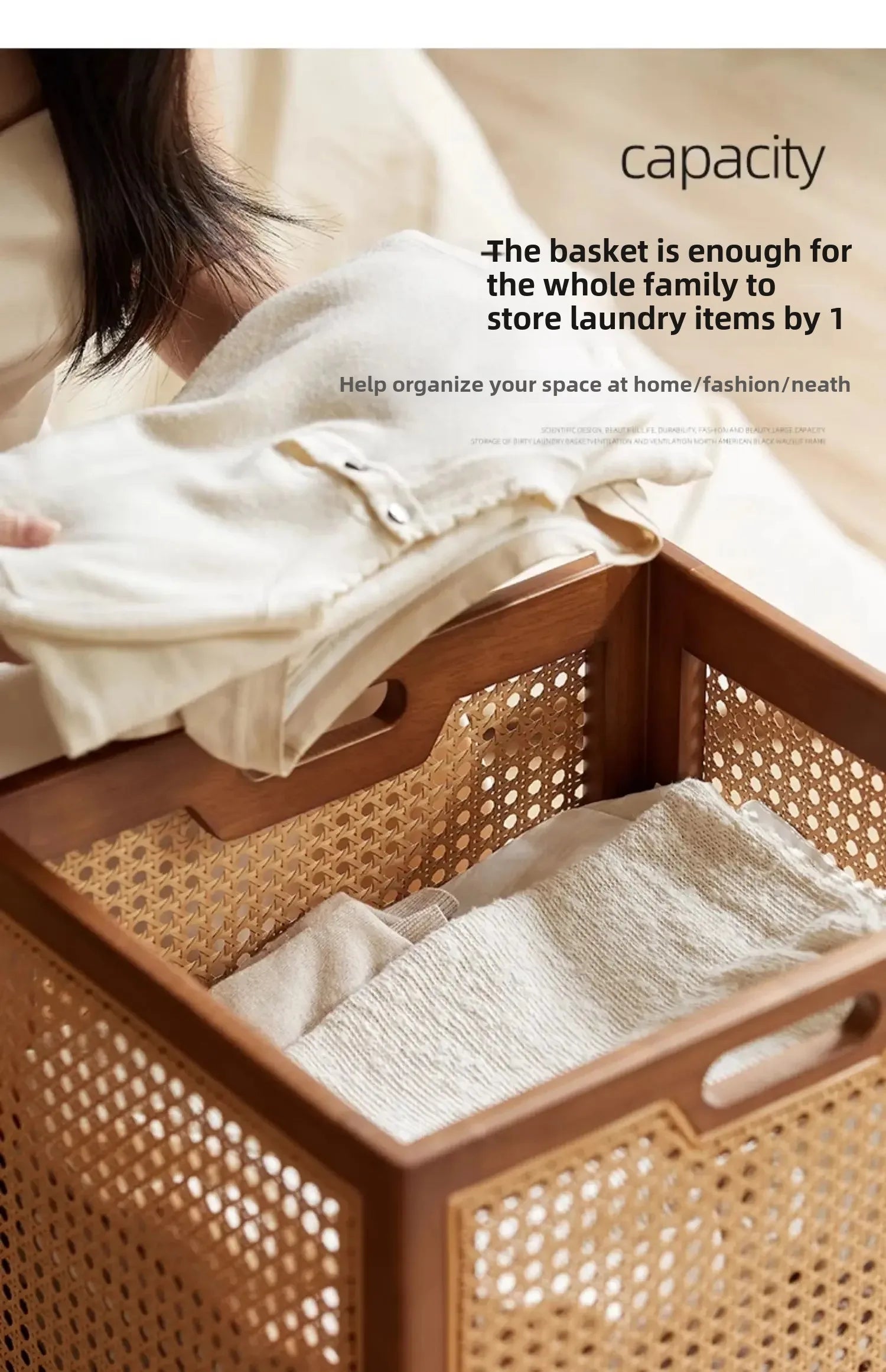 Rattan Rolling Laundry Hamper – Wooden Frame Storage Basket
