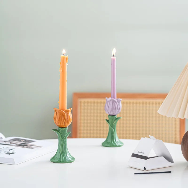 Tulip Ceramic Candle Holder – Whimsical Floral Home Accent