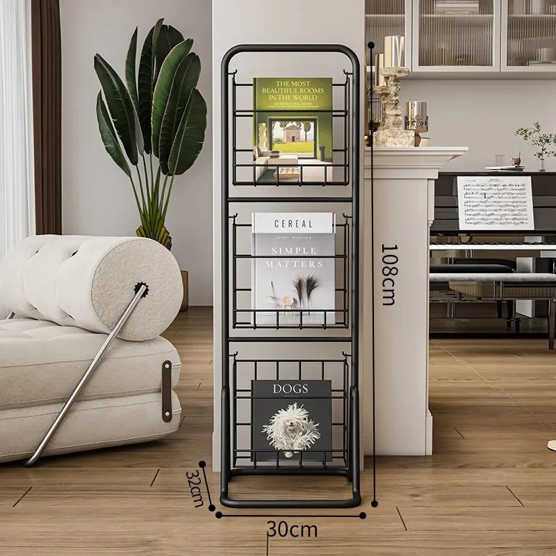 Iron Wall-Leaning Magazine Rack – Minimalist Vertical Bookshelf
