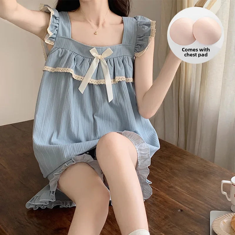 Square Neck Sleep Set – Summer Pajamas with Chest Pad