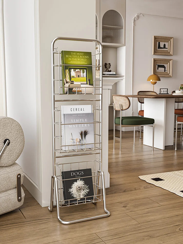 Iron Wall-Leaning Magazine Rack – Minimalist Vertical Bookshelf