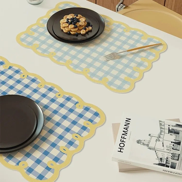 Gingham Scallop Faux Leather Placemat