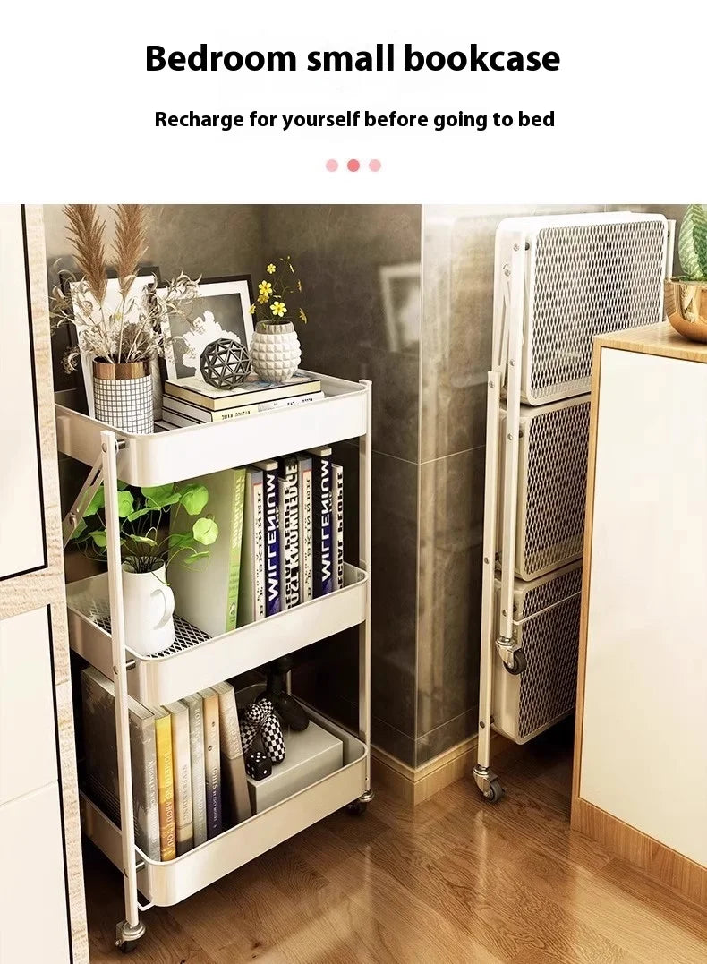 Foldable 3-Tier Storage Cart – Minimalist Rolling Trolley for Any Room