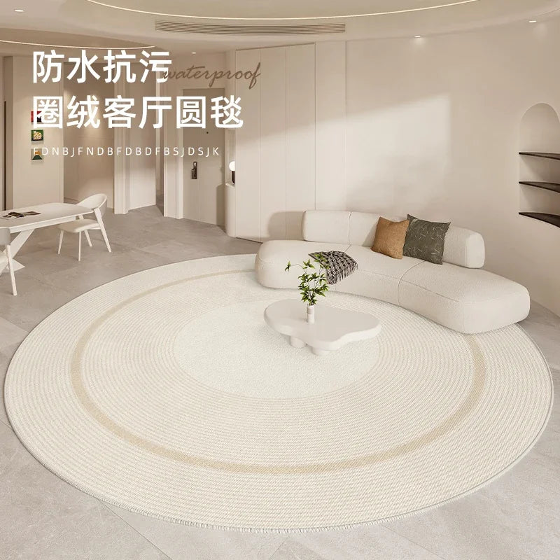 Modern Round Geometric Rug – Machine-Woven Soft Polyester Carpet
