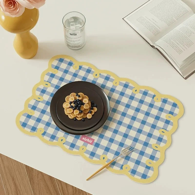 Gingham Scallop Faux Leather Placemat