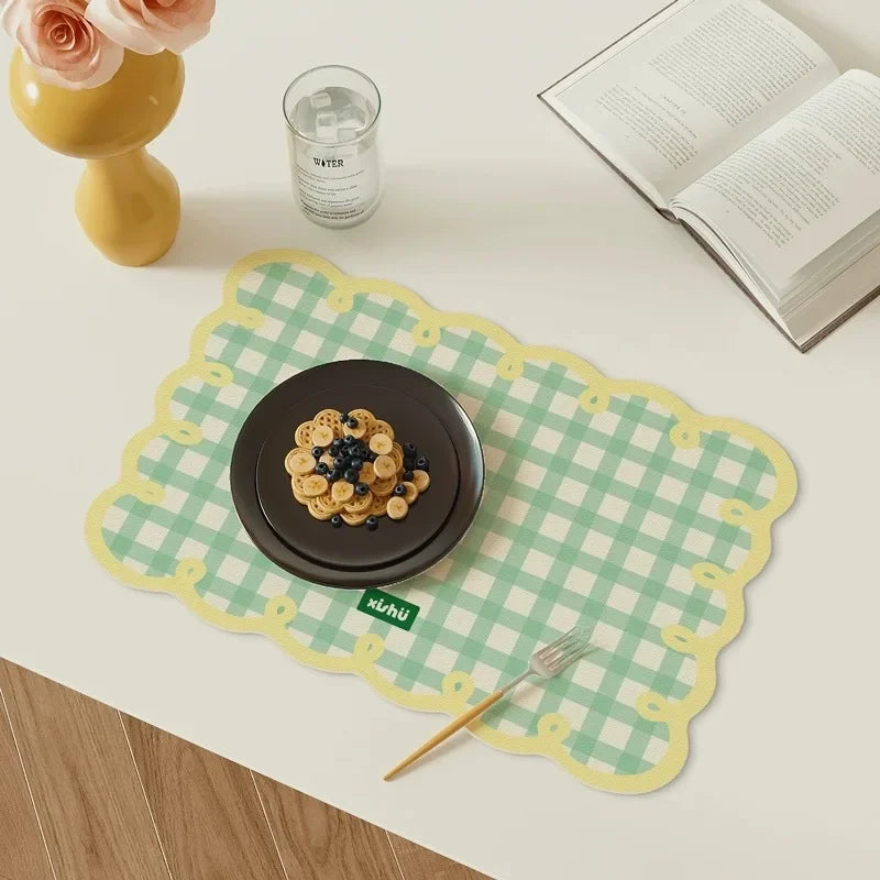 Gingham Scallop Faux Leather Placemat