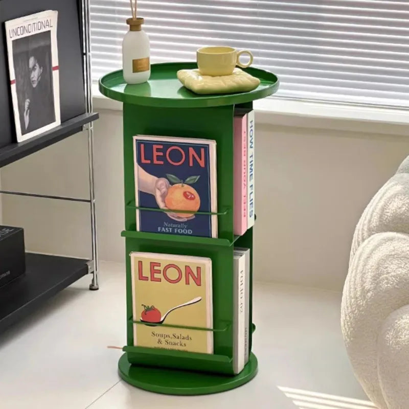 Rotating Metal Side Table with Magazine Rack – Minimalist Design