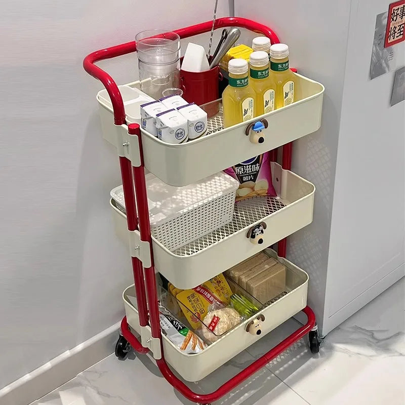 New Multi-Layer Contrast Color Trolley Storage Shelf Trolley Organizer Mobile Cosmetics Snack Storage Rack Bathroom Mobile Shelf