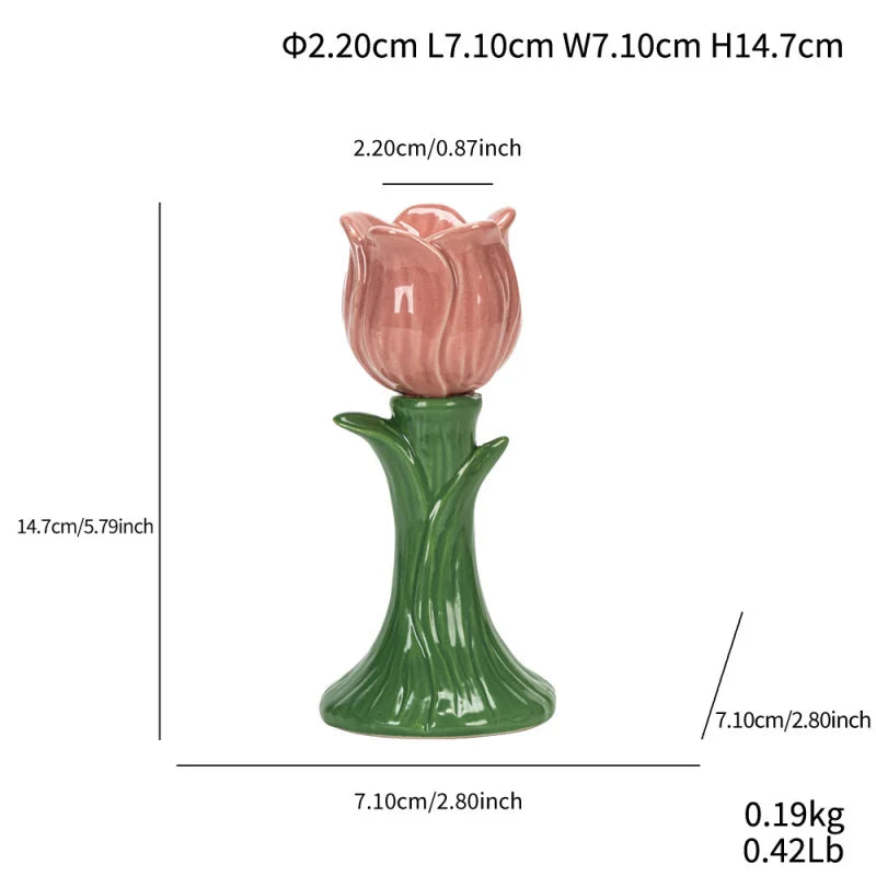 Tulip Ceramic Candle Holder – Whimsical Floral Home Accent