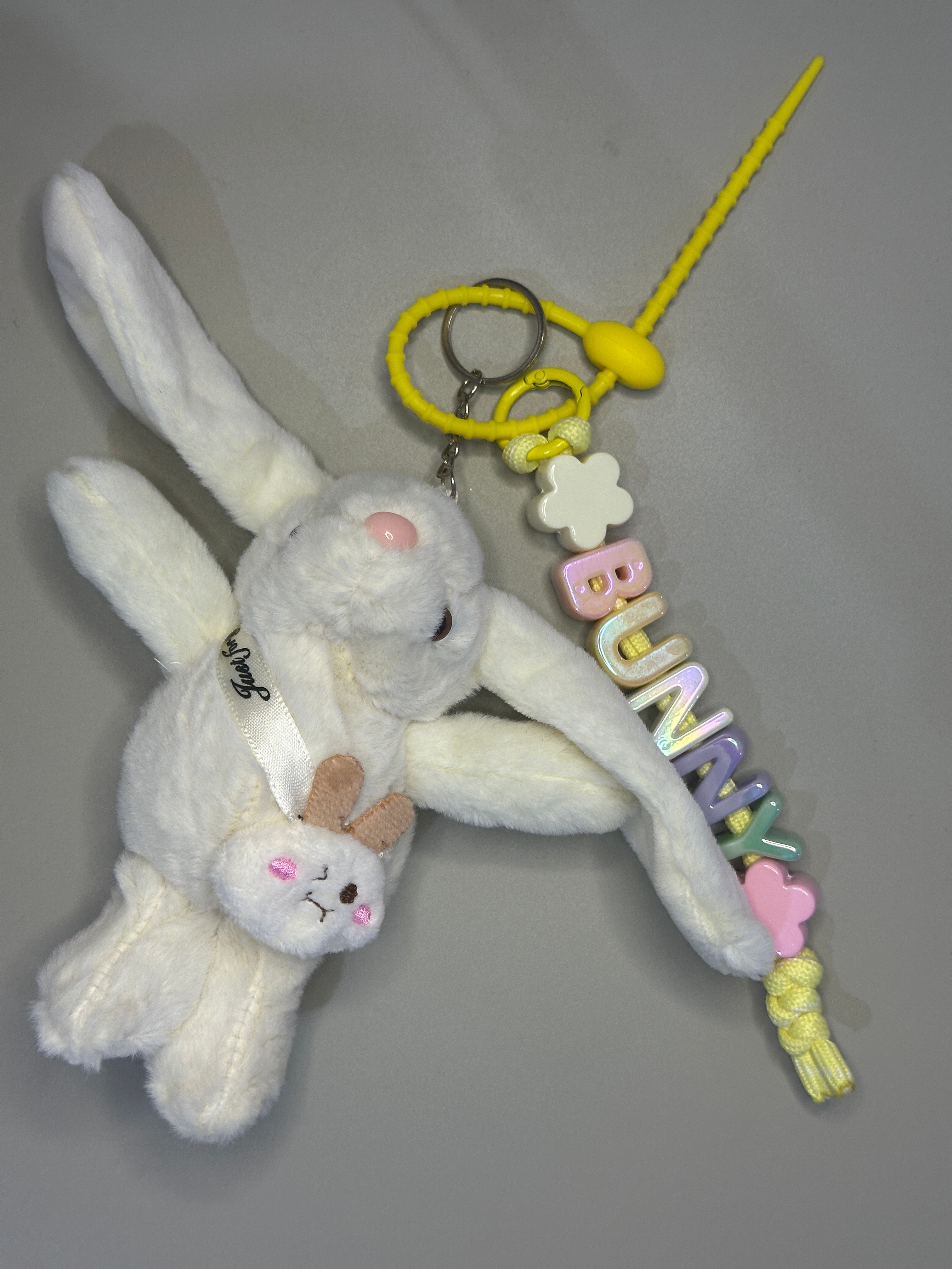 [Easter Edition] Custom Initial Keychain & Fluffy Bunny Plush Set
